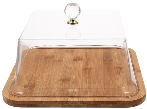 YARNOW Cake Dome with Lid Square Cake Plate Wooden Dessert Tray with Clear Lid for Birthday Party