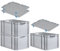 PROREGAL SuperSparSet 3x Eurobox NextGen Grip mit Auflagedeckel & 4 blauen Schiebeschnappverschlüssen, HxBxT 32x40x60cm, 65 L, Grau, Griffe offen, Eurobehälter, Transportbox
