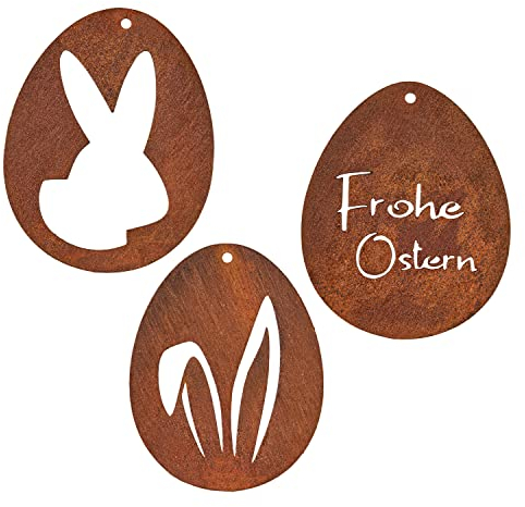 Deko Kind - Rostige Oster Eier - 6,5x8cm - Wetterbeständig - Edelrost - Rost Gartenstecker - Metall - Gartenfigur - Rost Deko - Osterdeko - Rosteier - Ostern