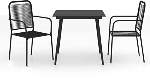 Keketa 3 Piece Garden Dining Set Garden Furniture Patio Set Garden Table Chairs Conservatory Indoor/Outdoor Dining Room Set Cotton Rope and Steel Black
