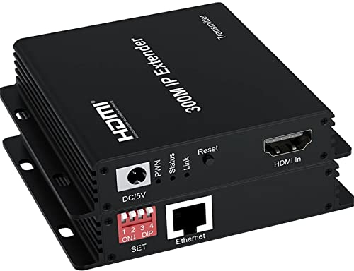 300M IP Extender,HDMI Extender over IP RJ45 Cat6 Cable 1080P HDMI to Ethernet Network Extender Support One TX to Many RX via Network Switch (TX+RX)