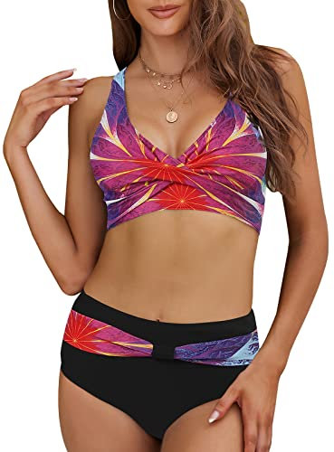 Adigaber Donna Costume da Bagno Push Up Imbottito Reggiseno Bikini Donna Due Pezzi Stampa Floreale Bikini Regolabile Costume da Bagno