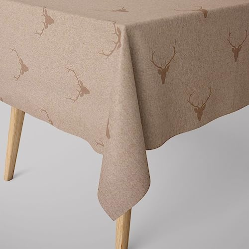 SCHÖNER LEBEN. Tischdecke Jacquard Hirschkopf Geweih beige Hellbraun, Größe:80x80cm