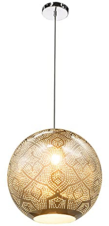 Globo Pendelleuchte Hängeleuchte Kugel chrom Esszimmer Lampe hängend Kugel Esszimmer, orientalisches Muster, 1x E27, DxH 35x136 cm