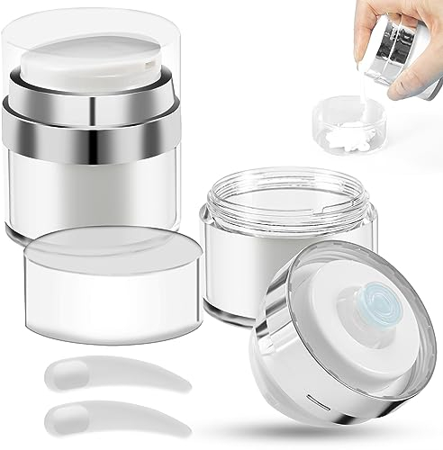 Lot de 2 Pots à Pompe Sans Air,Contenant de 30ml Pompe à Vide,Distributeur de Pompe Cosmétique Rechargeable et Portable avec Cuillère pour Cosmétiques et Soins à Domicile