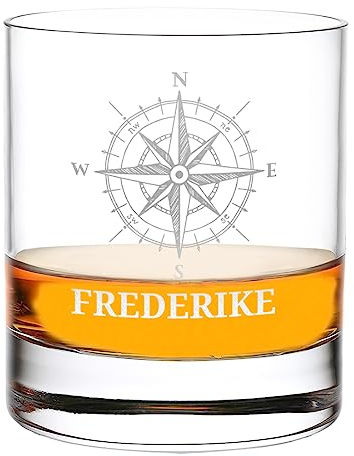 Whisky Tumbler Trink-Glas 315 ml mit personalisierter Gravur - mit Namen veredelt - das Männergeschenk für Genießer - Männer Geschenkidee zum Vatertag - perfekt für zu Hause - Motiv Kompass