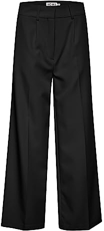 ICHI IHLEXI PA5 Damen Hose Stoffhose mit Stretch weiter Schnitt Crop Länge, Größe:38, Farbe:Black (194008)