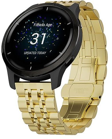 Hiseus Armband Kompatibel mit Garmin Venu 2 / Vivoactive 4 / Forerunner 255 / Forerunner 255 Music 46mm Metall Armband (Gold, 22 mm)