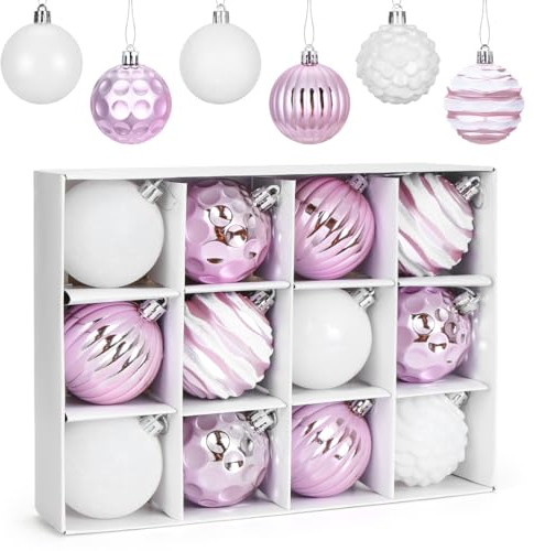 Meleager Palle di Natale Rosa Viola, 12 Pezzi Palline Albero Natale Grandi, Palla di Natalizie 6cm, Palline di Plastica Decorazioni, Decorazioni per Feste, Set di Ornamenti per L'Albero di Natale