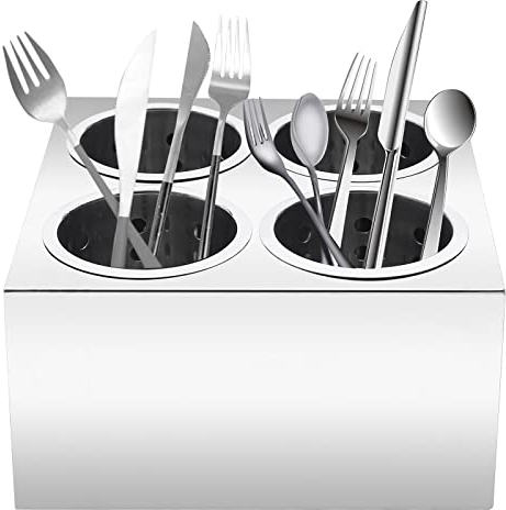 Kaichenyt Besteckbehälter, Edelstahl 4 Gitter Besteckhalter Arbeitsplatte Besteckkorb Ausgehöhltes Design Küchenutensilienhalter Geeignet für Restaurants und Haushalte