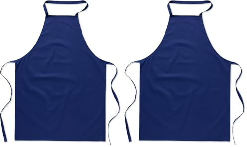 eBuyGB Pack of 2 Catering Cooking Plain Chef's Unisex Kitchen Apron, Cotton, Blue