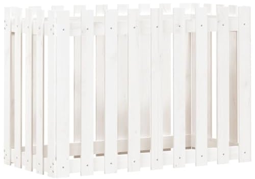 vidaXL Hochbeet Lattenzaun-Design Weiß 100x50x70 cm Massivholz Kiefer