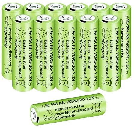 ZYGY 12PCS 1.2V 1800mAh Ni-MH AA Batteries are Suitable for Wireless Microphone, Electric toys, RC Mouse, Calculator, Shaver, Keyboard, Household Appliances, Solar Lights Rechargeable Batteries