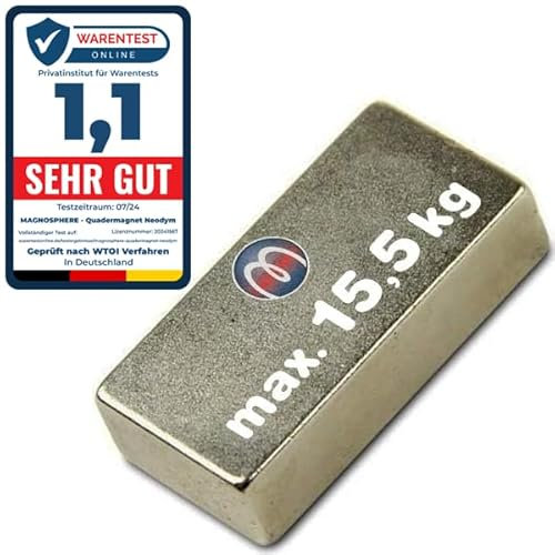 Quadermagnet Neodym Magnet-Quader Extra Stark - Haftkraft bis 800kg - Starke Blockmagnete - Rechteckige NdFeB Magnete, Stückzahl/Größe: 2 Stück - 40 x 15 x 10 mm | Haftkraft 15,5kg