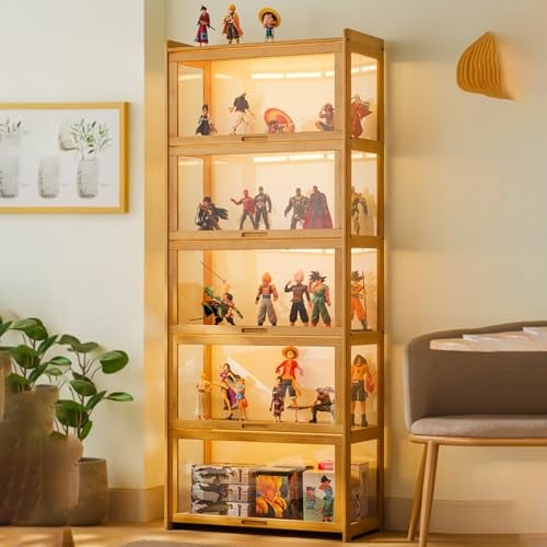 Vitrine à 3/4/5 niveaux, armoire de curiosités avec portes en acrylique, vitrine de figurines et de collection de curiosités, étagère et bibliothèque pour salle de jeux, chambre à coucher ( Color : Or