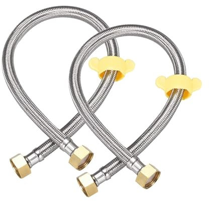 MAGIC SELECT 2x Latiguillo de Fontanería, Mangueras Flexibles de Acero Inoxidable, Manguera para Grifo con Extremos de Cobre Estándar G1/2 x G1/2 (hembra) para Baño y Cocina. (30 cm largo)
