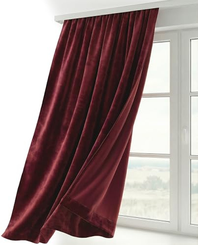 BEAUTEX Samt Vorhang Kräuselband U-Band Gardine Velvet abdunkelnd und Blickdicht, 140x225 cm (Breite 140 cm, Höhe 225 cm, Bordeaux)