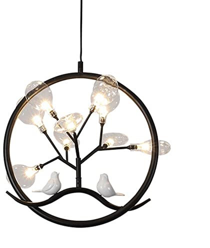 LUOYAOB Modern Pendelleuchte Vivid Bird Pendelleuchte Rustikale Bauernhaus Hängelampe Metall Vogel Kronleuchter Deckenleuchte for Kücheninsel Wohnzimmer Schlafzimmer Restaurant(Zwart,Warm Light)