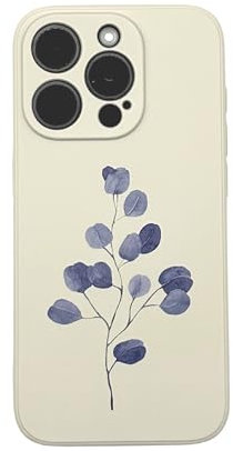 E-vvon Studio iPhone 14 Pro Case - Cute Blue Floral Leaf Pattern, Unique Hand-drawn Art with 3D effect, Soft Bumper Protective Phone Cover, for girls women kids teens (iPhone 14 Pro)