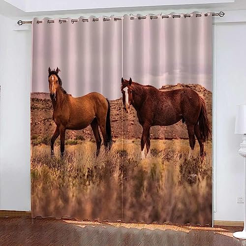 Vorhang Blickdicht Schlaufenschal Tierisches Pferd 2 Stücke Verdunkelungsvorhang Schlaufen Gardinen Für Wohnzimmer Schlafzimmer Kinderzimmer Verdunklungsvorhänge-0Z6J8T1N8N0