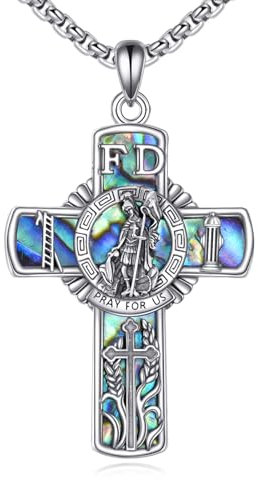 YFN Heiliger Florian Kreuz Halskette Sterling Silber Religiöser Beschützer Anhänger St. Florian Schmuck Feuerwehr Geschenke für Damen Herren