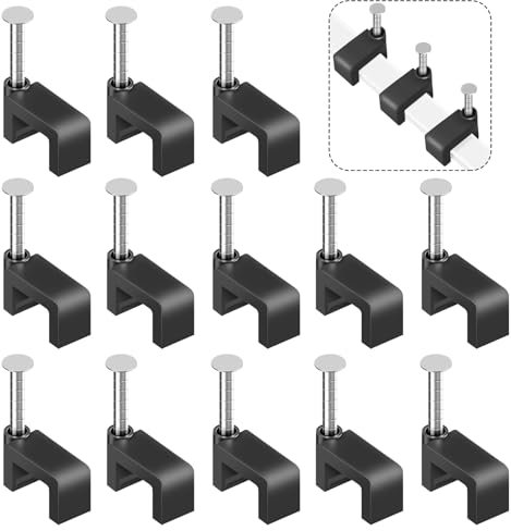 Black Cable Clips Nail in Cable Clip 100 Pcs 8mm Flat Black Ethernet Cable Wall Clips Cable Tacks Coax Clips Speaker Wire Clips Cable Nails for Cords Cat5/Cat5e/Cat6/Cat7 RJ45 Cord Clips