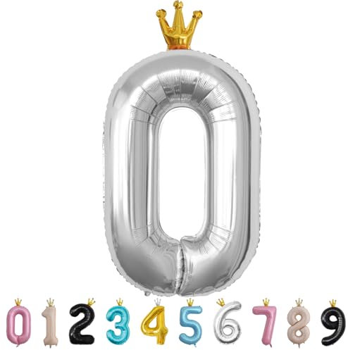 Luftballon Zahl 0 Silber, 101cm Riesen Zahlenballon Nummer 0 1 2 3 4 5 6 7 8 9 10 16 18 21 30 40 50 60 70 80 90 100, 40 Groß Folienballons für Hochzeit Jubiläum, Geburtstagsballons Party Dekoration