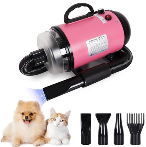 Nuovo Asciugacapelli Per Cani, Soffiatore per Cani,2800W Pet Grooming Soffiatore ad Alta Velocità con 4 Ugelli, Asciugacapelli per Cani a Riduzione del Rumore Per la Toelettatura