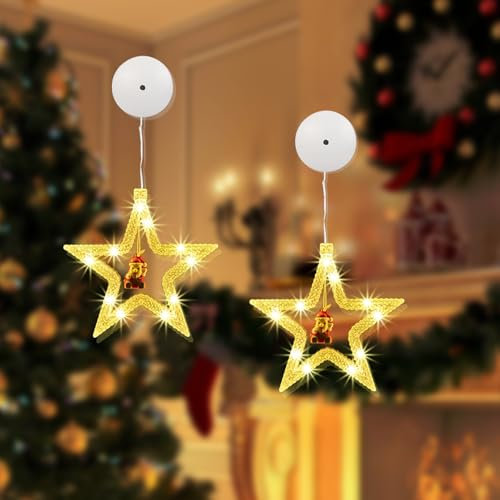 Drezesov LED Weihnachtsbeleuchtung Innen, 2 Stück LED Sterne Weihnachtsbeleuchtung Warmweiß Batteriebetriebene mit Saugnäpfe Weihnachtsdeko Fenster für Weihnachten Deko, Party,Hochzeit
