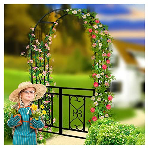 Metal Garden Arch Frame, Heavy Duty Strong Rose Arbor With Gate, Wedding Archway Ornament Arbour Pergola For Climbing Plants Trellis Support, Black W114xH210x52cm