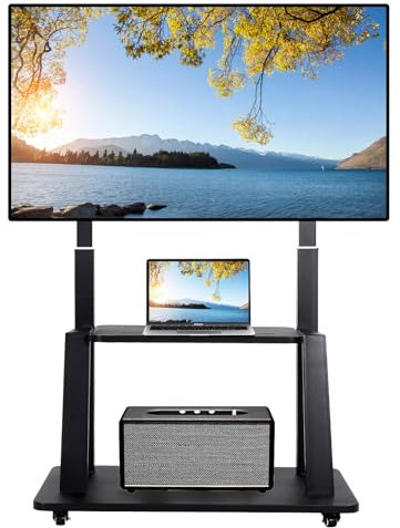 Maiproo Mobile TV Stand Rolling TV Cart with Wheels for 42-86 Inch Flat/Curved LED/LCD/OLED Height Adjustable Heavy Duty Floor Portable TV Stand on Wheels with Laptop DVD Shelf Holds up to 176lbs