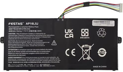 FESTAS 7,7 V 36 Wh AP16L5J Akku kompatibel mit Acer Switch 3 SW312-31 SW312-31P für Swift 5 SF514-52T SF514-53T Pro SF514-52TP für Spin 1 SP111-33 SP111-32N SP111-32N SP111-33 4N TravelMate X5