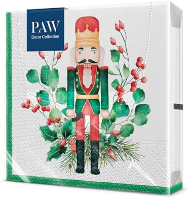 PAW - Servietten 3-lagig (33 x 33 cm) I 20 Stück I Papierservietten Bunt Perfekt für den Weihnachtstisch I Servietten - Weihnachten, Winter, Schnee I Composition With Nutcracker