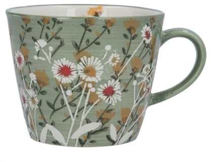 Green Wild Daisy Mug, Green Mug, Pretty Floral Mug, Green Meadow Flower Mug, Housewarming Gift, Mug for Tea, Floral Coffee Mug, Tea Cup, Kitchen Gift, Housewarming Present, Tea Mug
