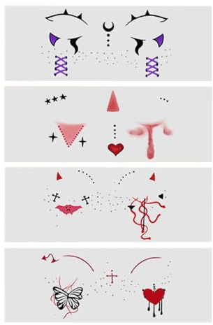 Vriusi 4 Stück Halloween Stickers, Pumpkin Ghost Cosplay Face Stickers, Waterproof Scary Blood Stain Makeup, Ghost Fake Blood Stains Face Decoration for Halloween Parties