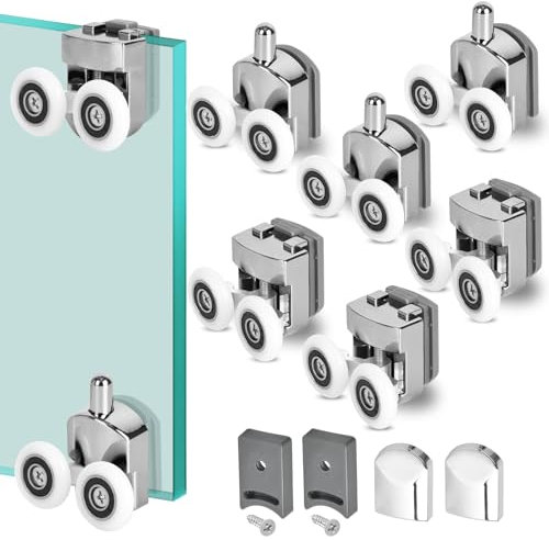 8 Pieces Shower Door Rollers for Curved Doors 23mm Shower Door Wheels Aluminum Double Shower Rollers Wheels Replacement Spares for Curved Sliding Doors