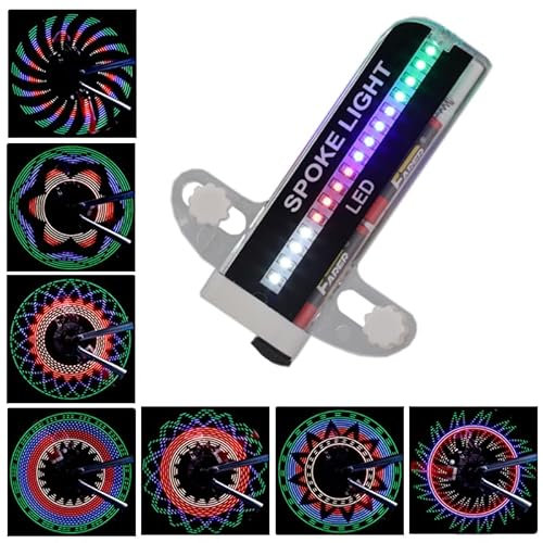 LuminKing Luz de radio LED de 32 - 30 patrones de color intermitentes que cambian automáticamente, fácil instalación de luces de bicicleta en los radios de la rueda
