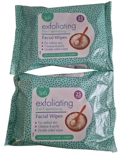 Spa Exfoliating 3-in-1 Revitalising Facial Wipes, 25 Wipes per Pack, 2 Packs