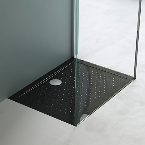 Mai & Mai Piatto Doccia 80x100x4cm con Piletta di Scarico Inclusa (AL01)| Superficie Antiscivolo | Acrilico Nero Rettangolare Lucia02AR