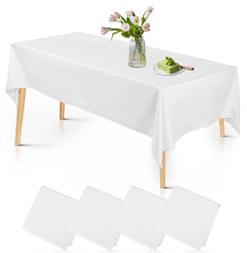 4 Stück Einweg Tischdecken Weiß, Rechteckig Tischdecke Geburtstag, wasserdichte Weiße Tischdecke 137 * 274cm, Table Cloth für Party, Hochzeit, Grillen, Gastronomie und Feste, Biertisch Tischdecke