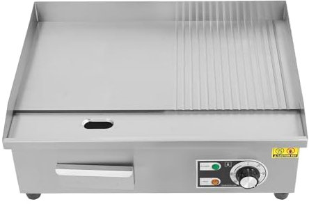 Barbecue électrique professionnel en acier inoxydable - 3000 W - Température réglable - Avec protection contre la graisse - Argenté