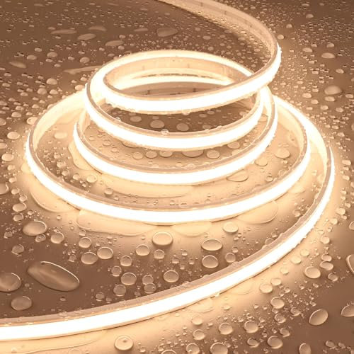 JOYLIT 2nd Gen Superhelle Neon LED Streifen 24V 5M 3000K Warmweiß IP67 Wasserdicht 240LEDs/M, CE UL PRO+ 20W/M 2400LM/M CRI 92+ Selbstklebend 12x5MM Neon LED Strip für Garten, Küche (Ohne Strom)