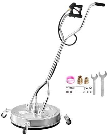 VEVOR Limpiador de Superficies con Hidrolavadora, Acero Inoxidable, 4 Ruedas, Forma Redondo, 27,58 Mpa máx., 2 Boquillas Rociadoras, Mango Doble, para Concreto, Patio, Acera, 558 x 558 x 1500 mm