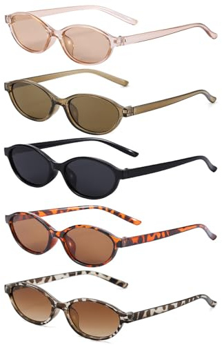 BSITSSS 5 Paar Retro Ovale Sonnenbrille Damen Herren, Moden Sunglasses, UV Schutz Sonnebrille, Klassiker Sun Glasses, Sonnenbrill für Radfahren Laufen Reisen Campingplätze
