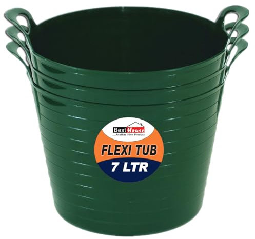 Best House | 3 Pcs of Flexi Tub with Handles | Small Size | Mini | 7 Litres | Green | Garden Tubs | Plastic Storage Container for Home, Washing, Garden Waste and DIY Projects