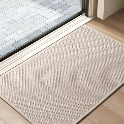 Tuocal Fußmatte Innen 45x75cm, rutschfeste Schmutzfangmatte, Beige | Waschbar Fussmatte, Pflegeleicht, Dünn Türmatte Saugstarke Eingangsteppich, Eingangsmatte für Innenbereich, Flur, Haustür