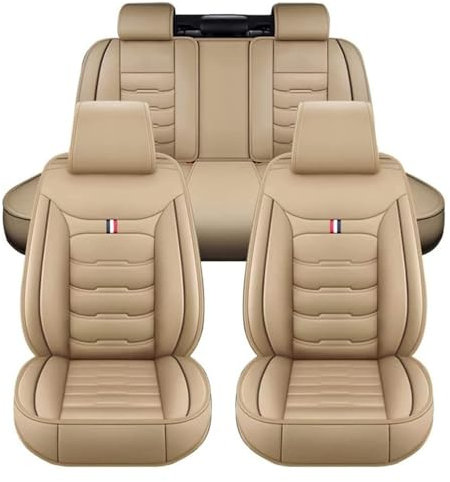 Car Seat Covers Full Set 5 Seat for MG HS/EHS EV/HS Plug-in Hybrid 2018-2025, Leather Seat Covers Luxury Seat Cover Front and Rear Seat Protectors, Leather Car Seat Covers Waterproof(B(Warm Beige))