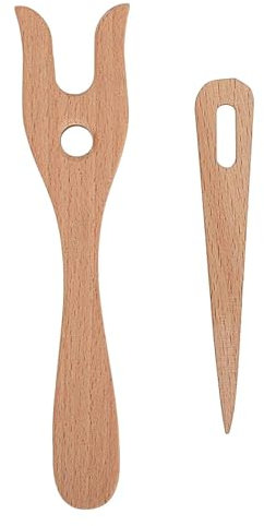 Lucet Fork - Braiding Tool, Thread Weaving | Wooden Cord Maker, Yarn Bracelet Fork for String Crafts Rug Stitching Lace Knotting Decorative Needlework Kit with Large Eye Hand Needles Set