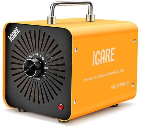 Ozongenerator 60000mg/h Ozongerät, Ozonisator Industrieller O3 Ozon Luftreiniger mit 120 Min Timer für 300㎡ Geruchskiller Geruchsneutralisierer für Auto, Rauch, Haustiergerüche, Gelb