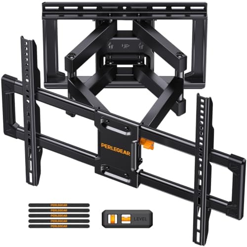 Perlegear TV Wall Bracket for 42-90 inch TVs up to 60kg, Full Motion TV Wall Mount with Dual Articulating Arms, Tool-Free Tilt, Swivel, Extension, Leveling, Max VESA 600x400mm, PGLF8B